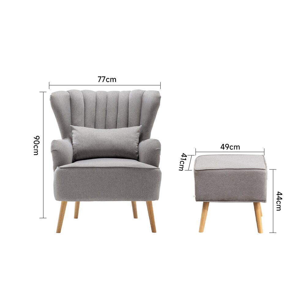 Grey Linen Armchair and Footstool Wingback Chairs Living and Home 