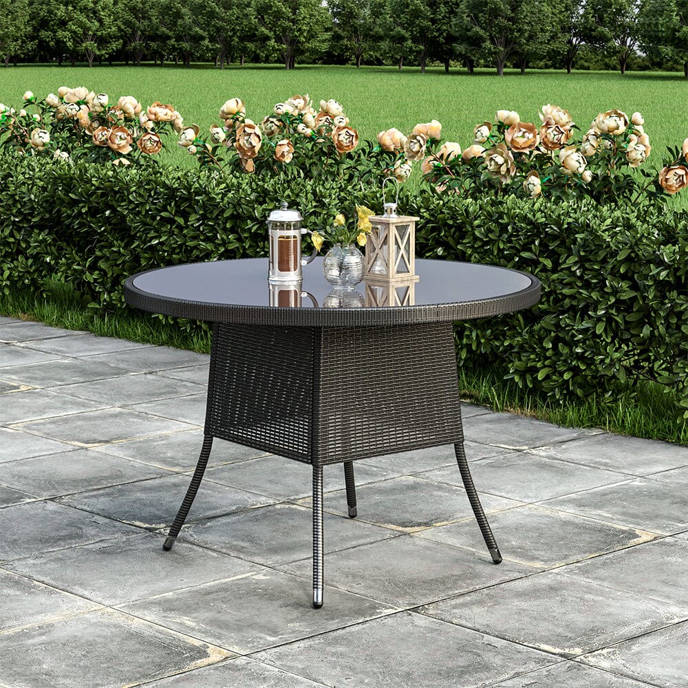 Garden Dining Table Rattan Bistro Table & Parasol Hole Garden Dining Tables Living and Home Round Black 