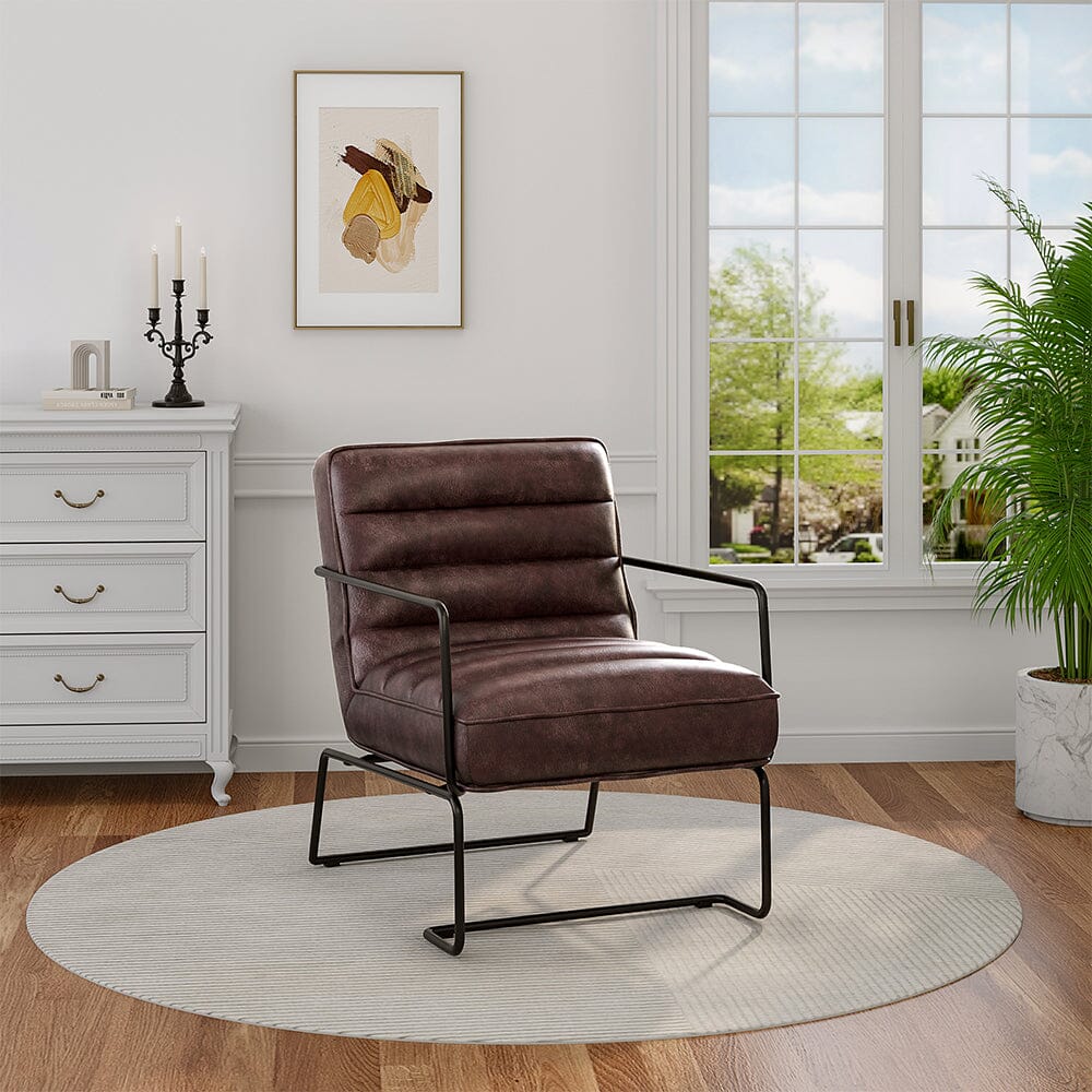 Retro Style PU leather Upholstered Armchair Metal Base Lounge Chair Lounge Chairs Living and Home 