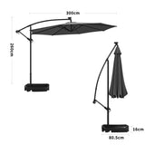 Beige/Light Grey/Dark Grey 3m Iron Banana Umbrella Cantilever Garden Parasols with LED Lights Parasols Living and Home Rectangle water tank base Dark Grey 