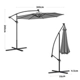 Beige/Light Grey/Dark Grey 3m Iron Banana Umbrella Cantilever Garden Parasols with LED Lights Parasols Living and Home Cross Base Light Grey 