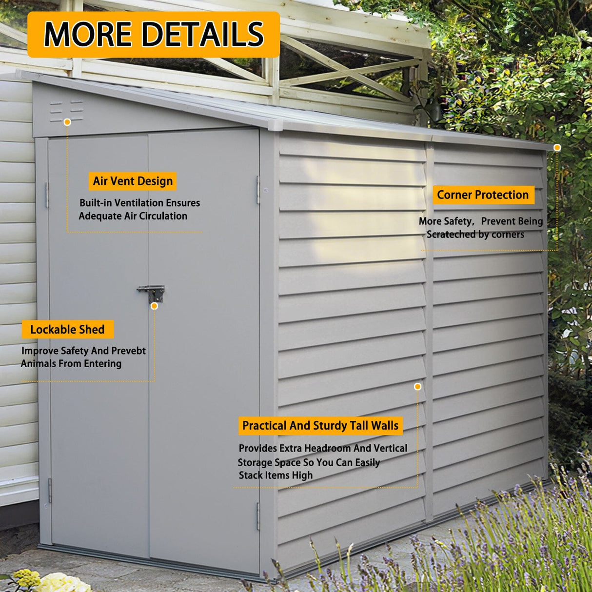 270cm W Motorcycle Storage Shed Lockable Steel Garden Bike Shed Garden Sheds Living and Home 