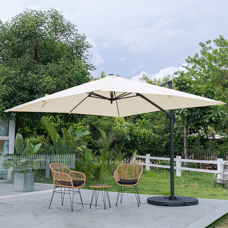 Light Grey 3 x 3 m Square Cantilever Parasol Outdoor Hanging Umbrella for Garden and Patio Parasols Living and Home Beige Parasol + Cross Base + Round Water Tank 