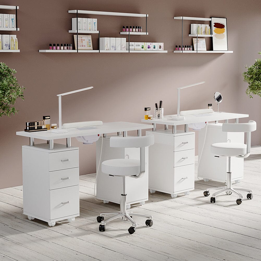 120cm Wide White Professional Manicure Station Nail Table on Wheels with Dust Collector Dressing Tables Living and Home 