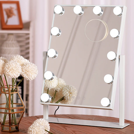 Adjustable Large Rectangular Lighted Makeup Mirror Living and Home White With Magnifier 