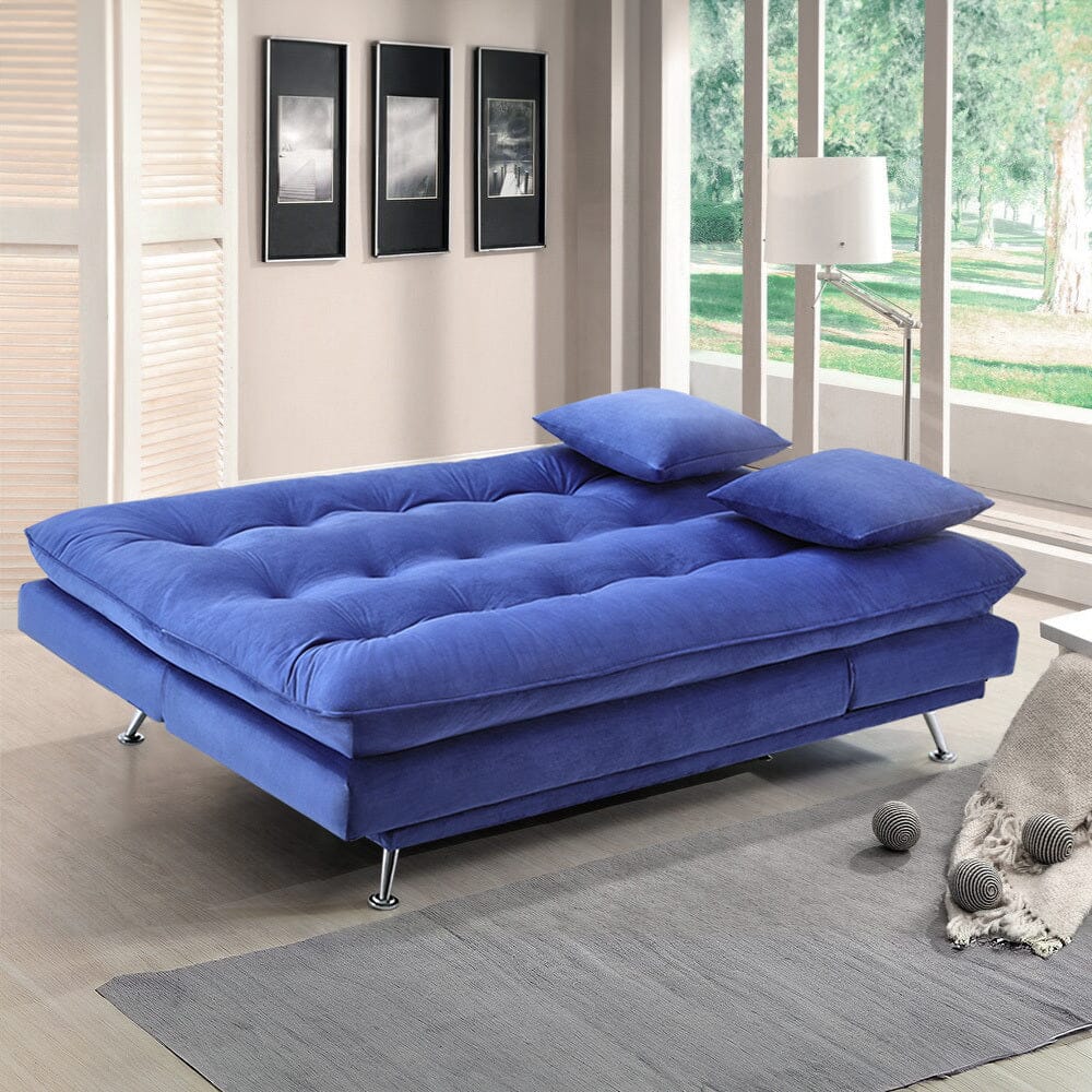 Modern 3-Seater Linen Fabric Sofa Bed with Cushions and 2 Pillows Sofa Beds Living and Home 