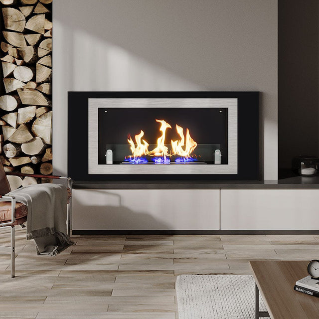 45 inch Silver Ventless Bio Ethanol Fireplace Recessed Wall Mount Clean Burner Bio Ethanol Fireplaces Living and Home 