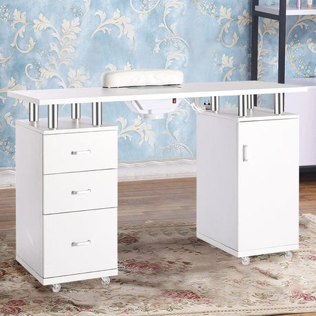 120cm Wide White Professional Manicure Station Nail Table on Wheels with Dust Collector Dressing Tables Living and Home 