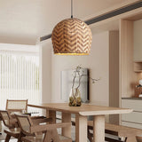 Lightsin Elegant Woven Rattan Pendant Light with Wave Details Lightsin UK 43cm Dia 