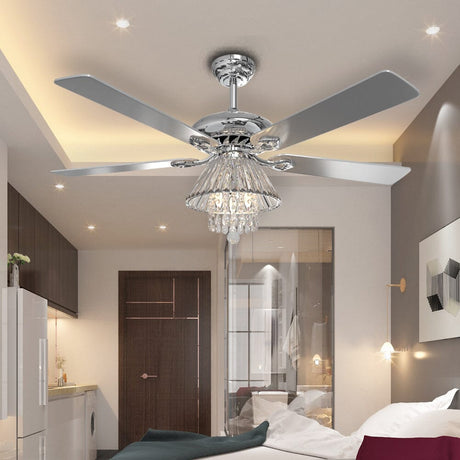 52Inch Silver Ceiling Fan with Light Crystal Droplets Chandelier Ceiling Fans Living and Home 