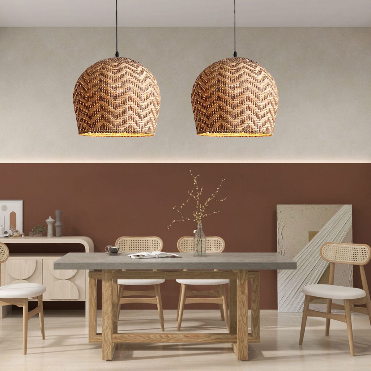 Lightsin Elegant Woven Rattan Pendant Light with Wave Details Lightsin UK 