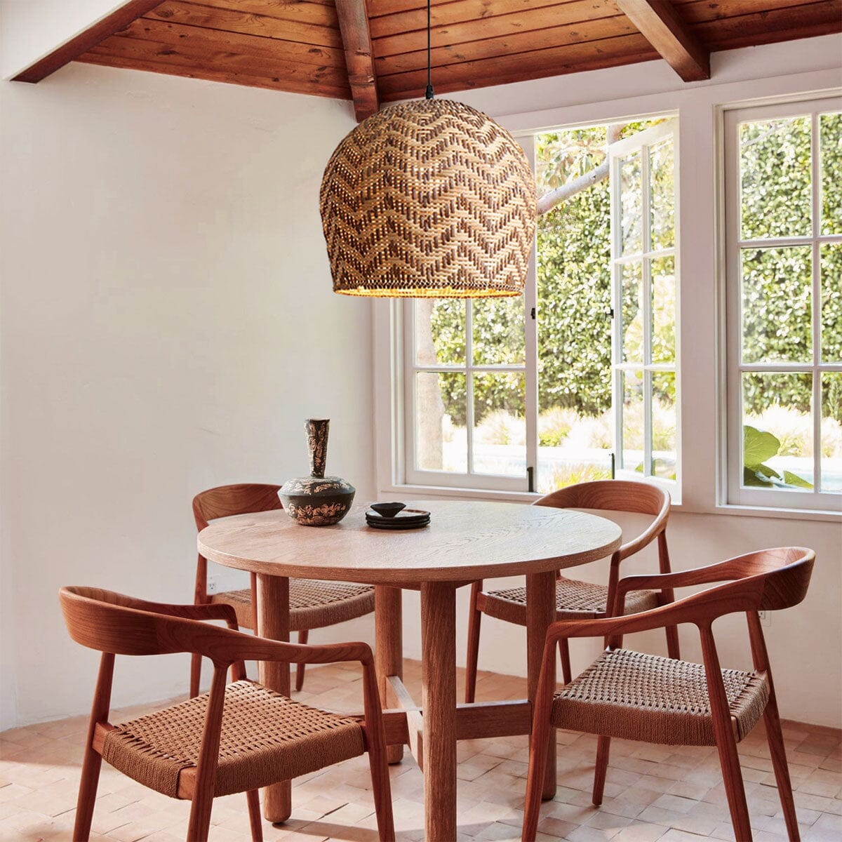 Lightsin Elegant Woven Rattan Pendant Light with Wave Details Lightsin UK 