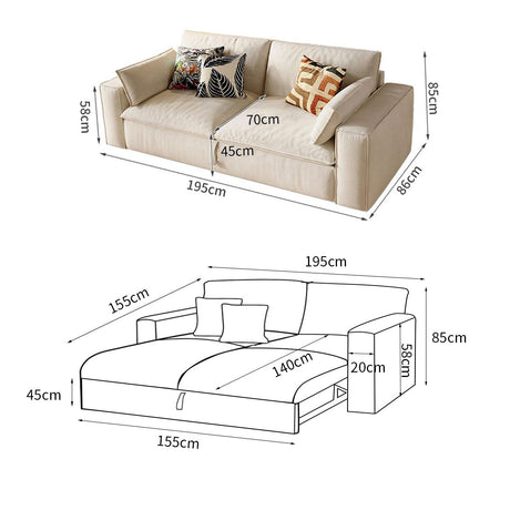 Cottonfy Creamy Tofu Block Pullout Sofa Bed with Storage Cottonfy UK 2-Seater 