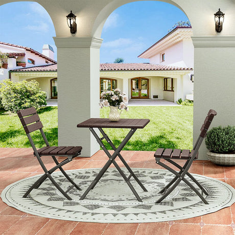 3-Piece Plastic Outdoor Folding Table and Chairs Set Garden Dining Sets Living and Home 