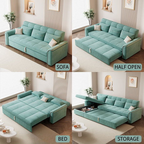 Cottonfy Multifunctional Mint Velvet Pull Out Chaise Sofa Bed with Storage Living and Home 