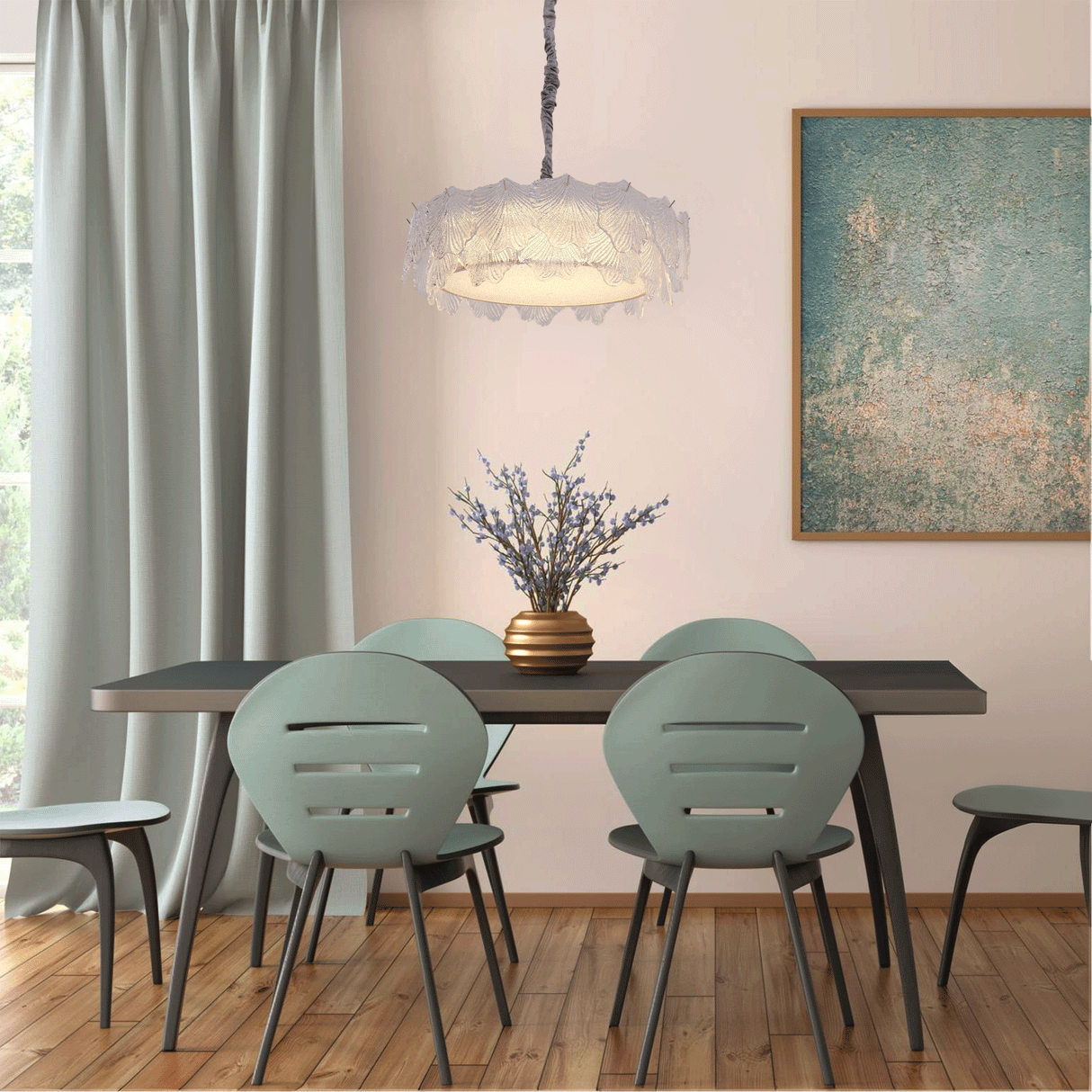 Lightsin Modern Vintage Leaf Glass Pendant Light with Metal Frame for Living Room Lightsin UK S In Stock 