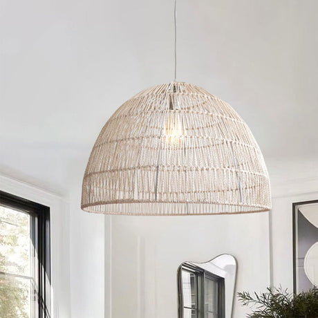 Lightsin Handwoven Paper Rope Dome Pendant Light with Iron Frame Lightsin UK In Stock 