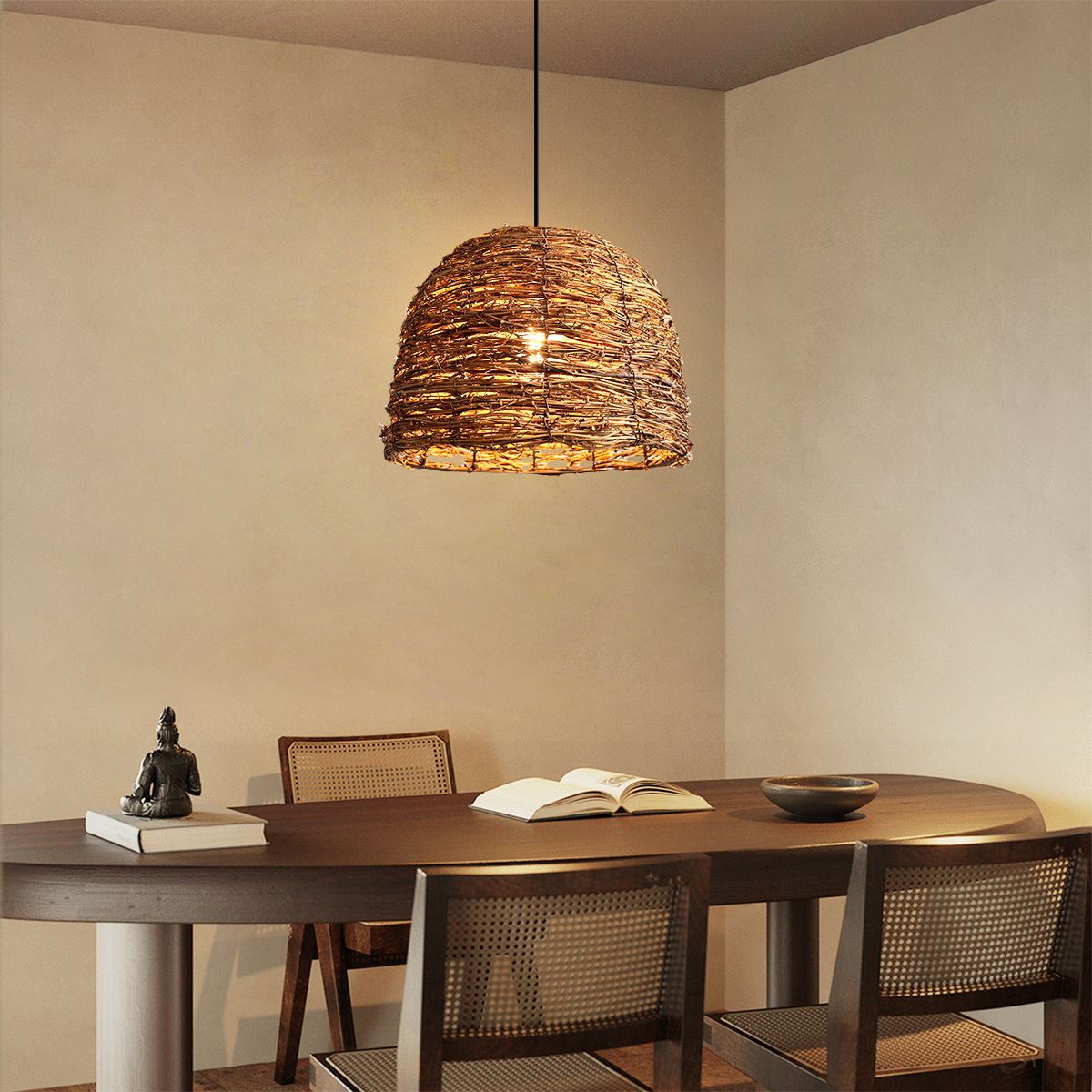 Lightsin Rustic Woven Rattan Dome Pendant Light for Cozy Interiors Lightsin UK 