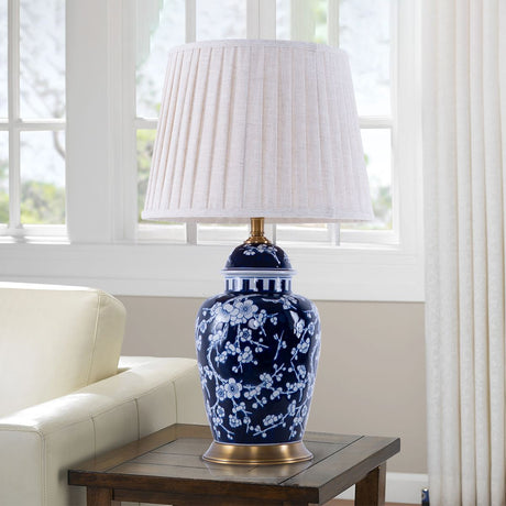 Lightsin Vintage Floral Ceramic Table Lamp with Brass Base and Fabric Shade Lightsin UK 