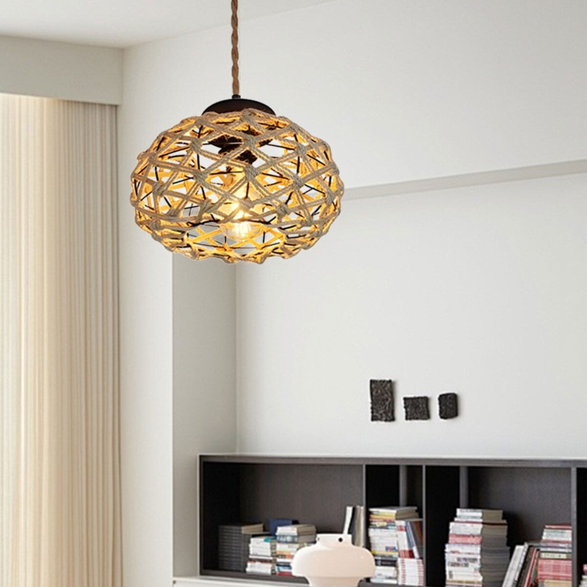 Lightsin Handwoven Rustic Cozy Natural Design Paper Rope Pendant Light Lightsin UK 