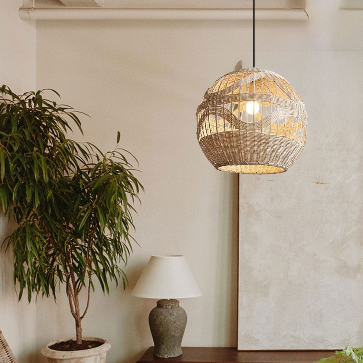 Lightsin Boho-Chic Handcrafted Rattan Pendant Light with Warm Ambient Glow Lightsin UK 