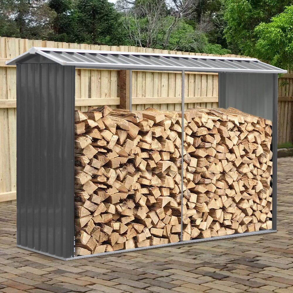 Outdoor Garden Log Storage Shed Steel Anthracite 240inchx86inchx160inch Garden Sheds Living and Home 