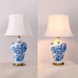 Classic Blue and White Ceramic Table Lamp with Fabric Shade Lightsin UK 