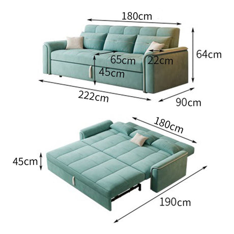 Cottonfy Multifunctional Mint Velvet Pull Out Chaise Sofa Bed with Storage Living and Home 2-Seater 