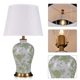 Green Floral Ceramic Table Lamp with Copper Base and Fabric Shade Lightsin UK 