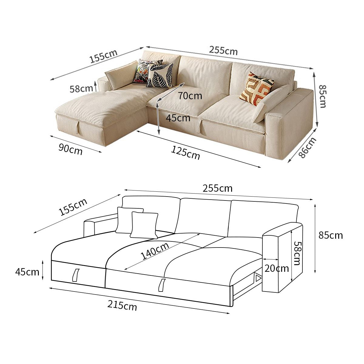 Cottonfy Creamy Tofu Block Pullout Sofa Bed with Storage Living and Home Corner-1 