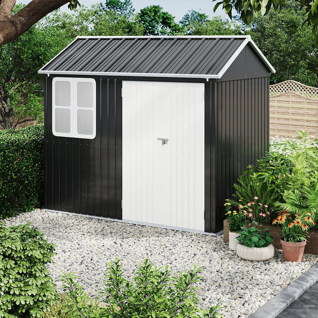 8.3 x 5.4ft Metal Apex Roof Garden Shed Outdoor Storage House Living and Home 