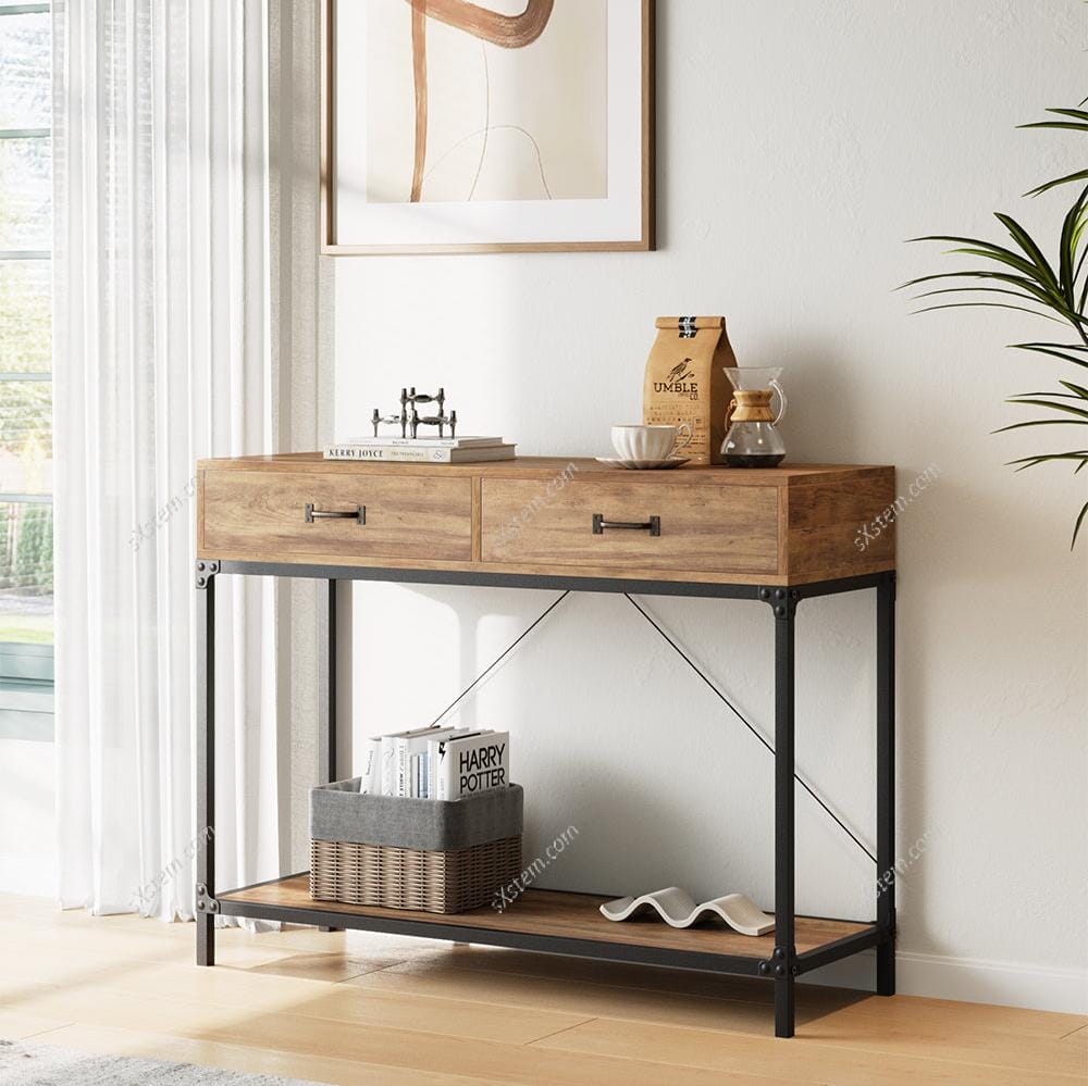 Industrial Wood Side Table with Drawers Living and Home 