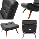 Black Modern Curved Velvet Lounge Chair with Footstool Lounge Chairs Living and Home 