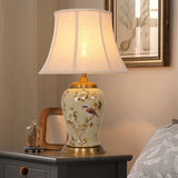 Lightsin Vintage Camellia Ceramic Table Lamp with Copper Base and Fabric Shade Lightsin UK 