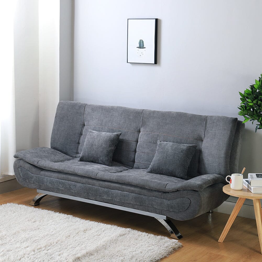 182CM Convertible Wide Grey 3 Seater Linen Sofa Bed with 2 Pillows Sofa Beds Living and Home 