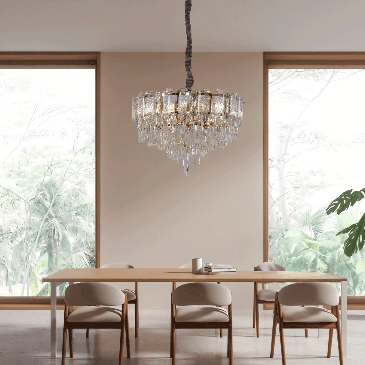 Lightsin Elegant Crystal-Accented Champagne Gold Crystal Chandelier Pendant Light Lightsin UK 