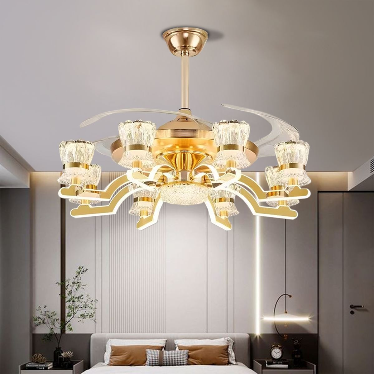 Lightsin 78cm Elegant Gold Copper Crystal Fan Light Lightsin UK 