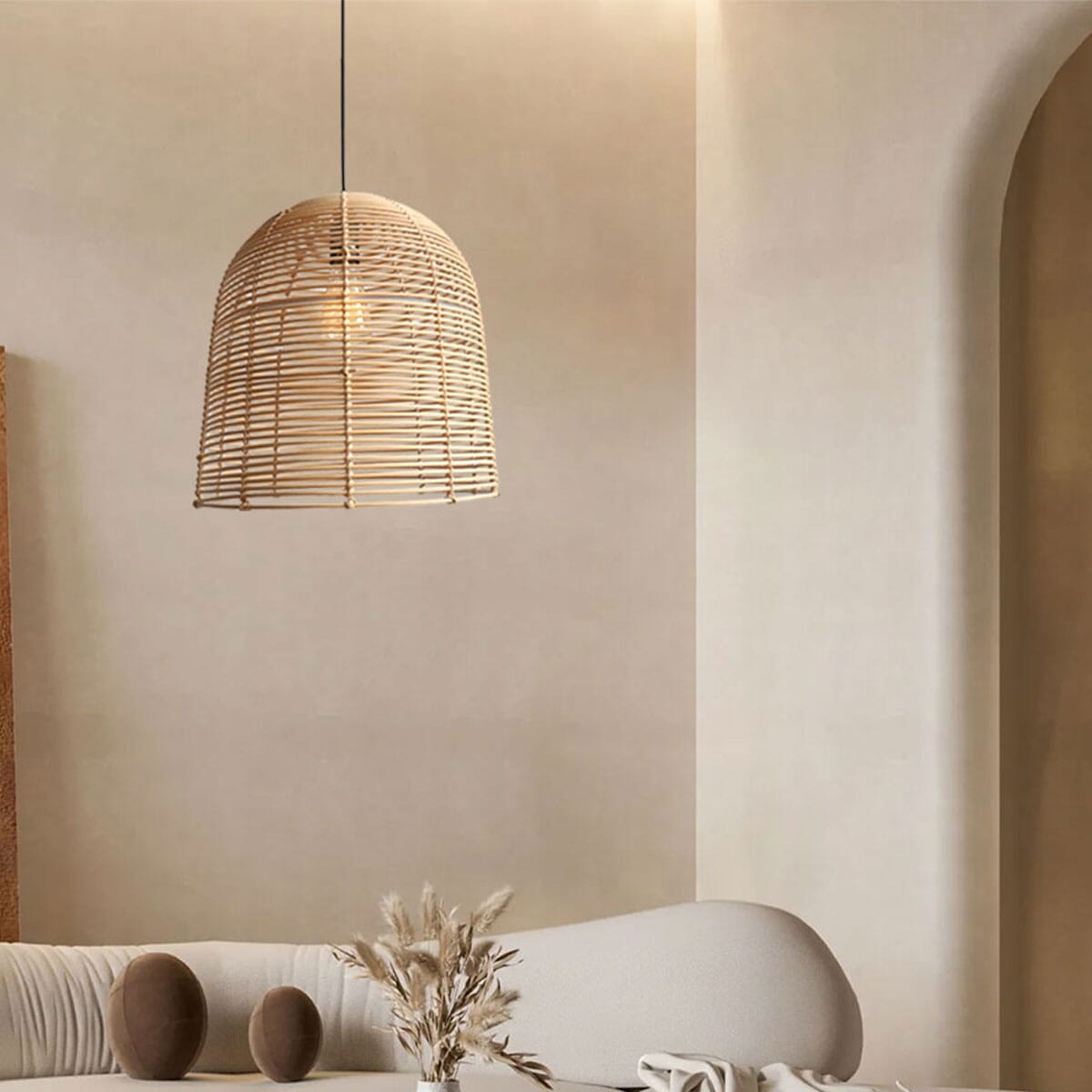 Lightsin Rustic Woven Rattan and Iron Dome Pendant Light for Cozy Spaces Lightsin UK 