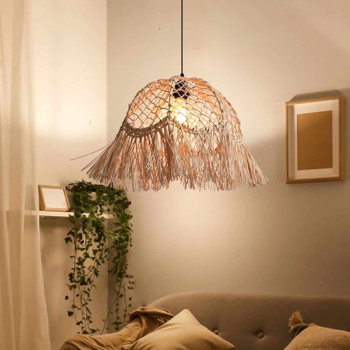 Lightsin Bohemian Woven Rattan Dome Pendant Light for Cozy Interiors Lightsin UK 