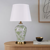 Green Floral Ceramic Table Lamp with Copper Base and Fabric Shade Lightsin UK 