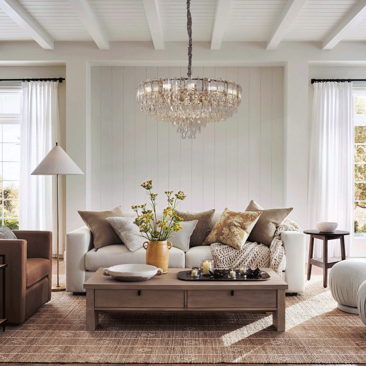 Lightsin Elegant Crystal-Accented Champagne Gold Crystal Chandelier Pendant Light Lightsin UK M In Stock 