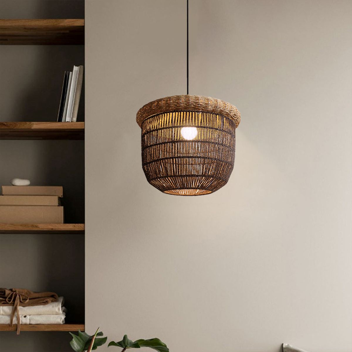 Lightsin Rustic Paper Rope and Iron Basket Pendant Light for Cozy Spaces Lightsin UK 