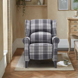 Tartan Upholstered Recliner Chair with Comfortable and Relaxing Footrest Recliners-AWIN Living and Home Grey 