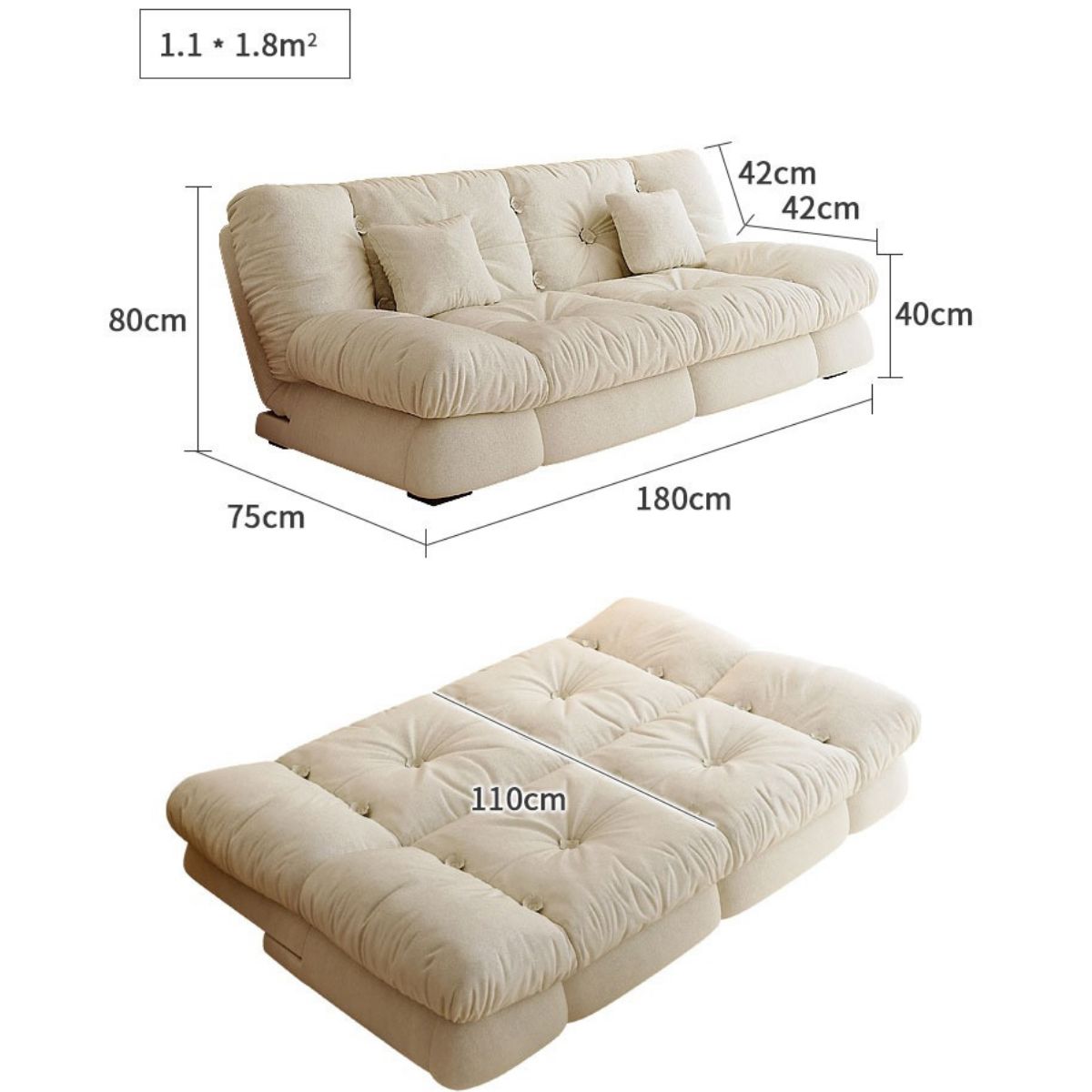 Cottonfy Upgrade Cream Cloud Double Folding Sofa Bed with Storage Cottonfy UK #2- 180CM 