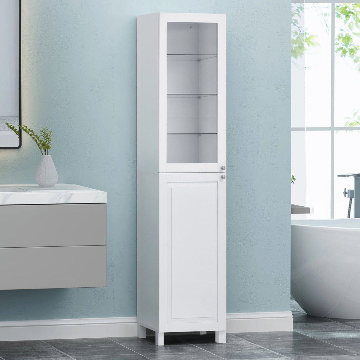 190cm H White 2-Door Tall Bathroom Cabinet Bathroom Cabinets Living and Home 