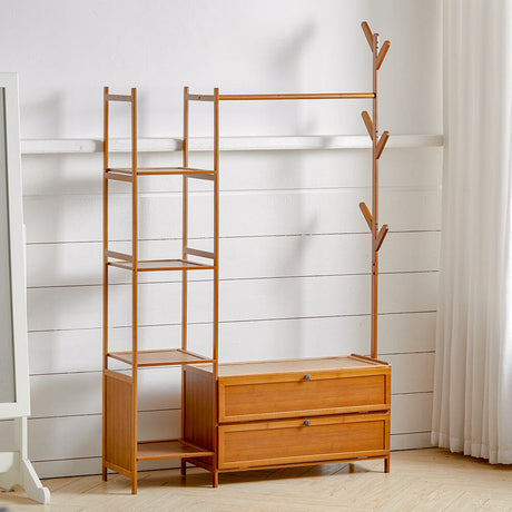 Freestanding Bamboo Clothes Rack with Storage Shelves Living and Home 