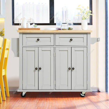 Modern Rolling Wooden Kitchen Island Cart with Storage Cabinet Living and Home 