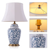 Blue Floral Ceramic Table Lamp with Fabric Shade and Brass Base Lightsin UK 