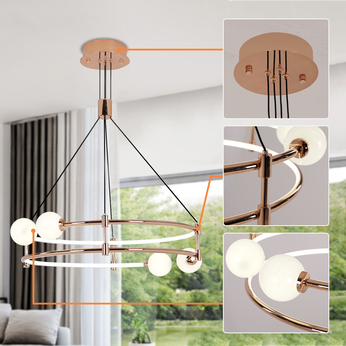 Lightsin Elegant Gold Double-Ring Pendant Light with Tri-Color Lighting Lightsin UK 