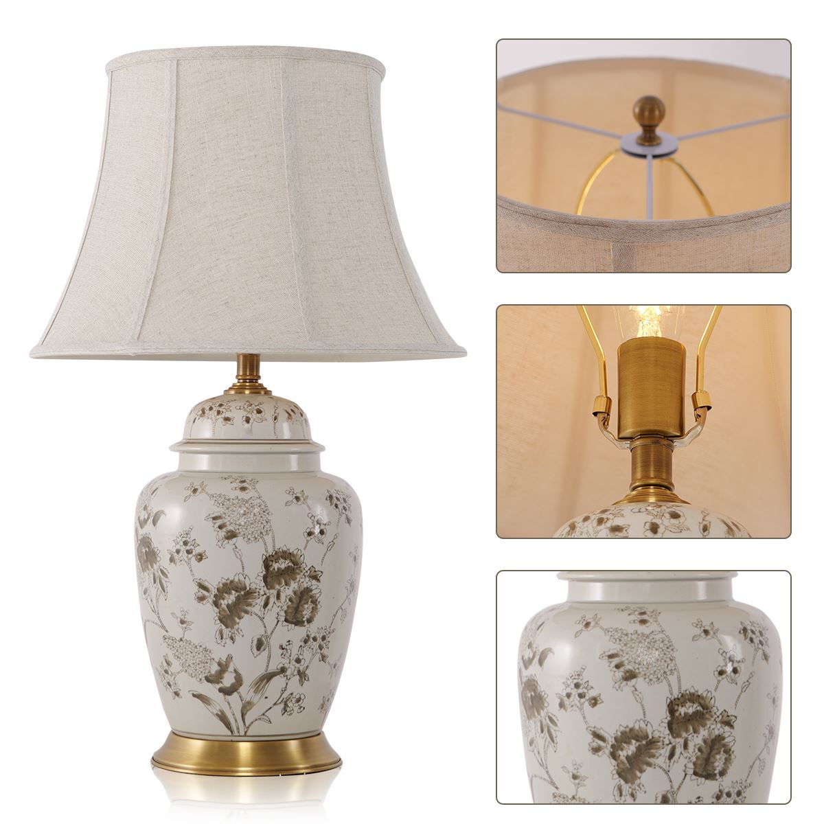 Chrysanthemum Ceramic and Copper Table Lamp with Fabric Shade Lightsin UK 